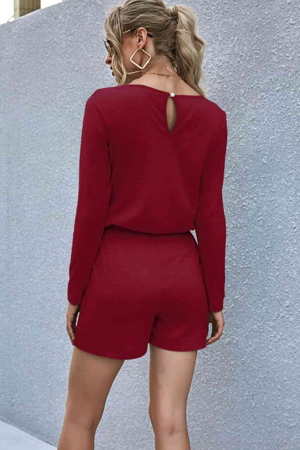 Drawstring Waist Long Sleeve Romper  Southern Soul Collectives