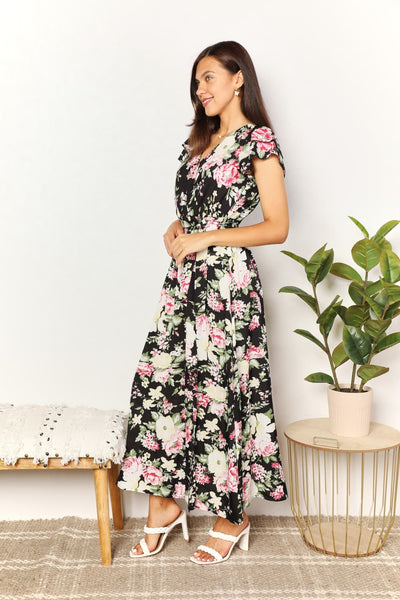 Perfect Vacay Floral Flutter Sleeve Tie-Waist Split Dress in Black  Southern Soul Collectives 