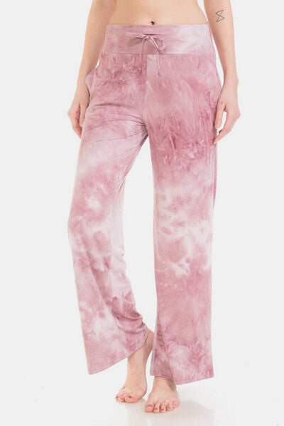 Buttery Soft Pink Tie-dye Printed Drawstring Yoga Pants  Southern Soul Collectives