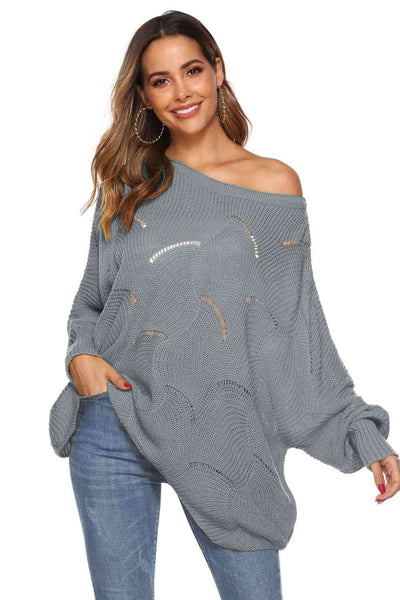 Round Neck Long Sleeve Openwork Sweater  Southern Soul Collectives