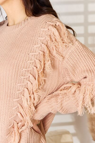 And The Why Tassel Detail Long Sleeve Sweater in Dusty Pink Peach  Southern Soul Collectives