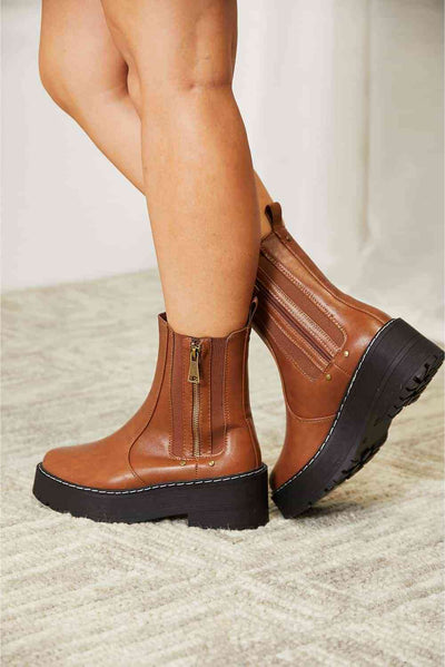 Side Zip Platform Boots in Chestnut Brown  Southern Soul Collectives