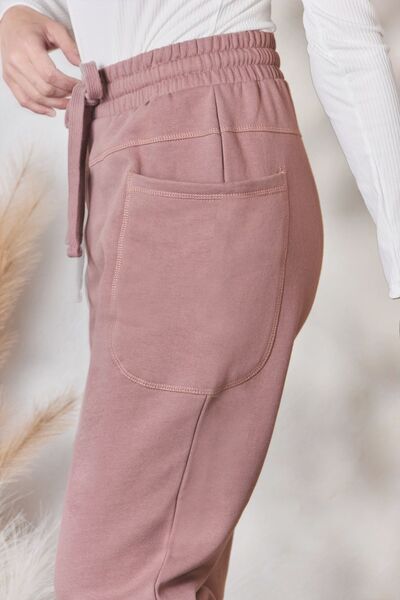 Drawstring Pocketed Joggers in Rosy Brown  Southern Soul Collectives