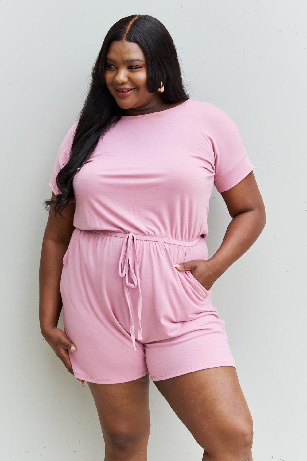 Zenana Chilled Out Short Sleeve Romper in Light Carnation Pink  Southern Soul Collectives 