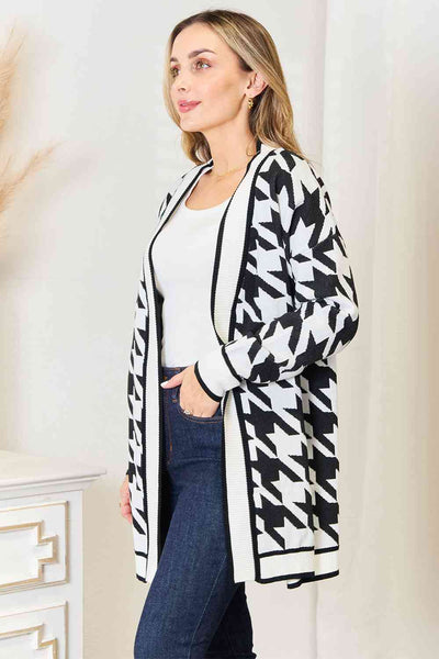 Classic Houndstooth Open Front Longline Cardigan in Black and White - Southern Soul Collectives