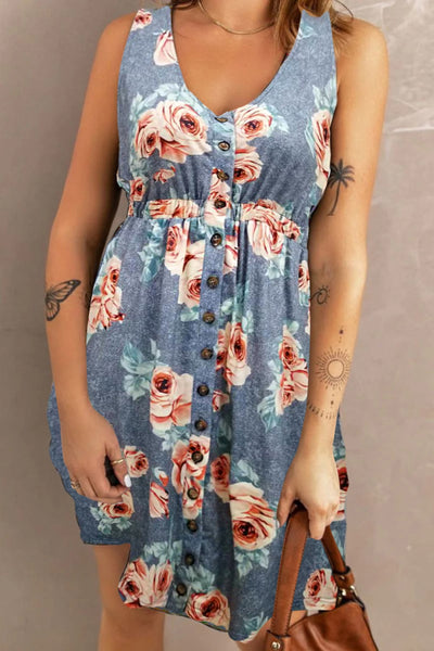 Double Take Printed Scoop Neck Sleeveless Buttoned Magic Dress with Pockets  Southern Soul Collectives 