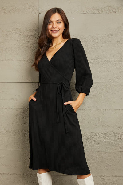 Surplice Flare Ruching Dress in Black  Southern Soul Collectives 