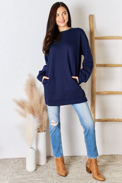 So Cozy Oversized Round Neck Long Sleeve Sweatshirt in Navy  Southern Soul Collectives