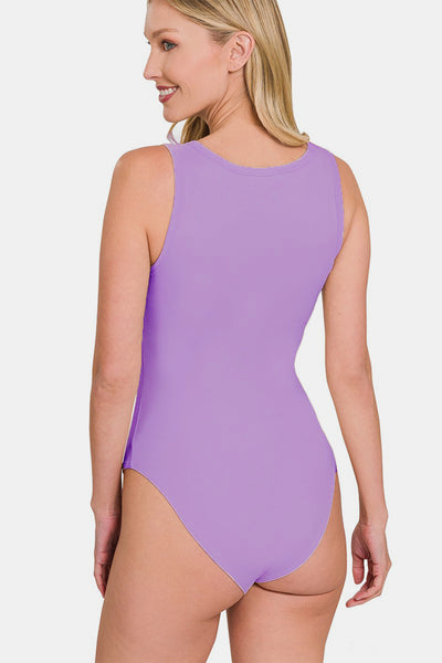 Microfiber Notched Sleeveless Bodysuit in Lavender  Southern Soul Collectives