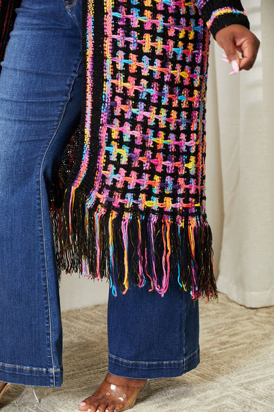 Multicolored Open Front Fringe Hem Cardigan  Southern Soul Collectives 