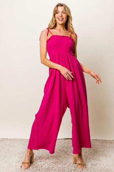 BiBi Texture Smocked Sleeveless Jumpsuit  Southern Soul Collectives