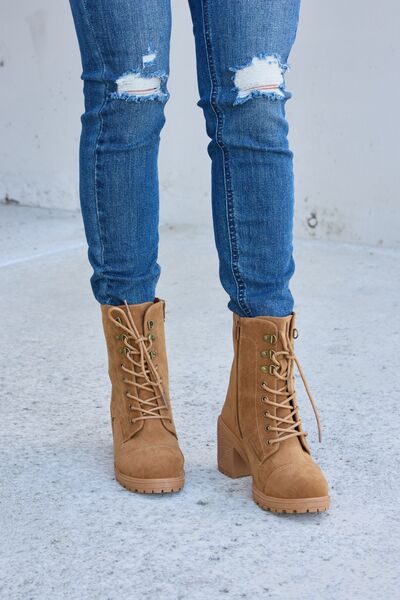 Forever Link Lace-Up Zipper Detail Block Heel Boots  Southern Soul Collectives