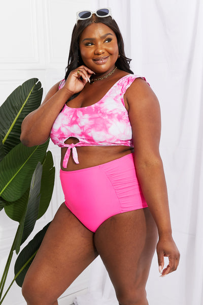 Sanibel Crop Swim Top and Ruched Bottoms Set in Pink  Southern Soul Collectives 