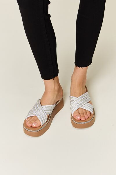 Rhinestone Platform Wedge Sandals in White  Southern Soul Collectives