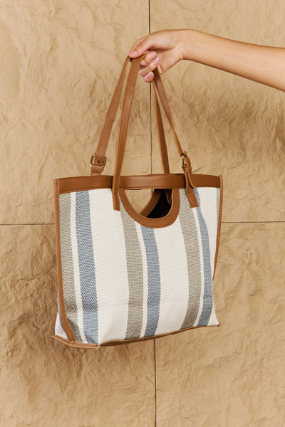 Fame Striped In The Sun Faux Leather Trim Tote Bag  Southern Soul Collectives 
