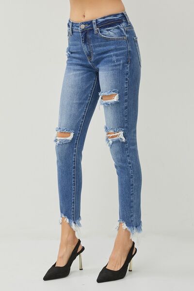 RISEN Distressed Frayed Hem Slim Jeans  Southern Soul Collectives