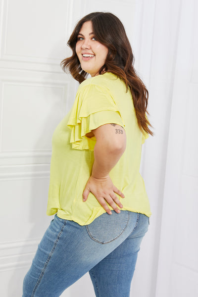 Mi Amor Round Neck Ruffle sleeve length Top in Yellow  Southern Soul Collectives 