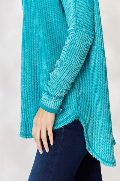 Oversized Washed Waffle Knit Long Sleeve Top in Fuchsia Light Teal  Southern Soul Collectives