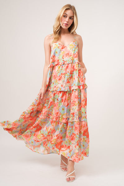 Floral Ruffled Tiered V Neck Maxi Cami Dress Southern Soul Collectives