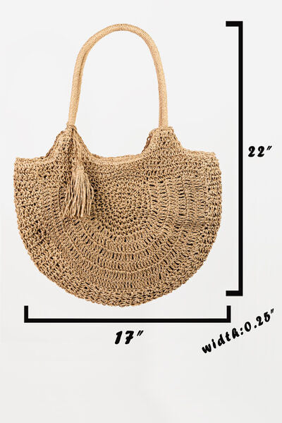 Half Moon Straw Braided Tote Bag with Tassel  Southern Soul Collectives