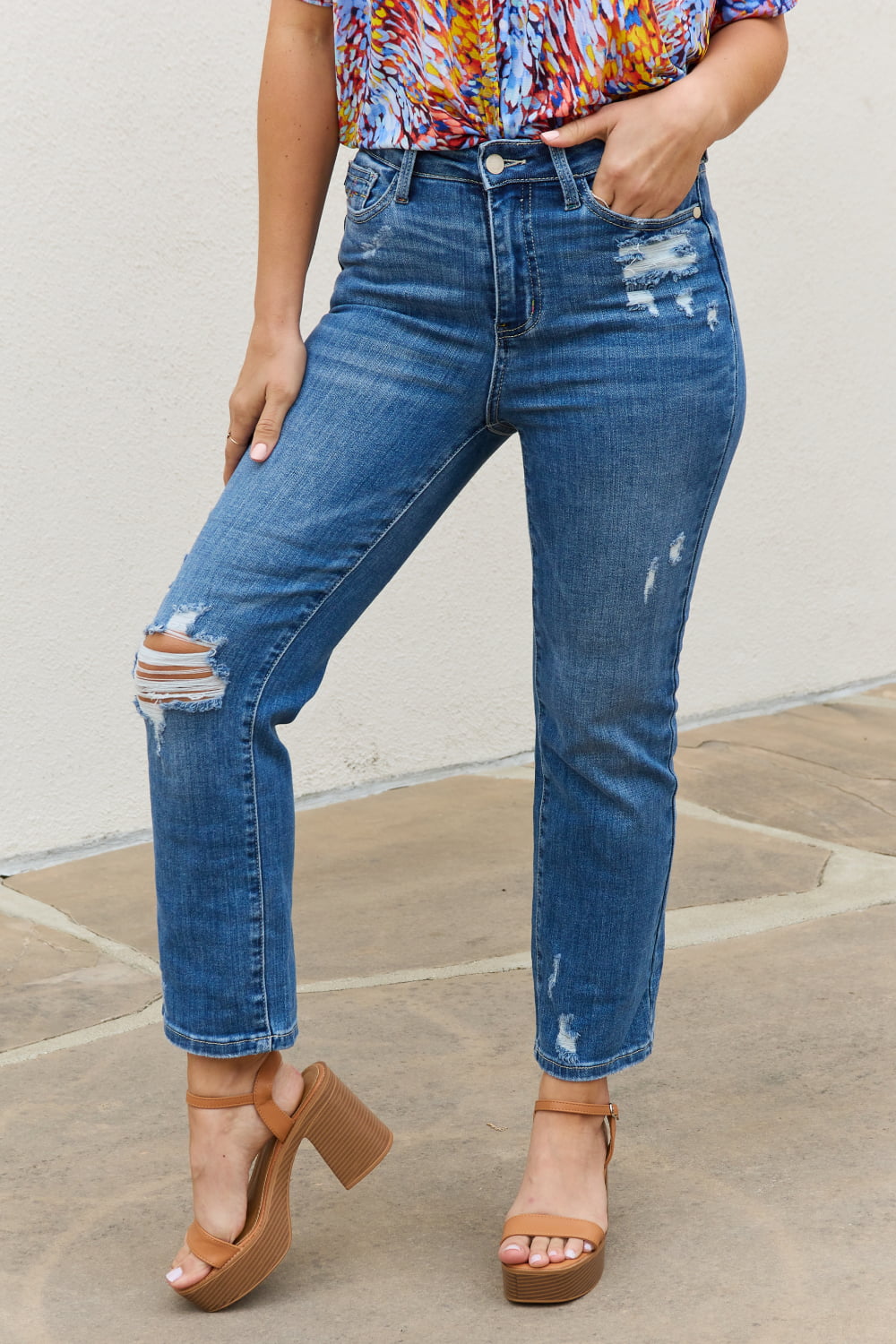 Judy Blue Theresa Full Size High Waisted Ankle Distressed Straight Jeans  Southern Soul Collectives 