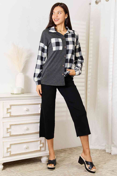 Solid Plaid Contrast Shacket in Charcoal  Southern Soul Collectives