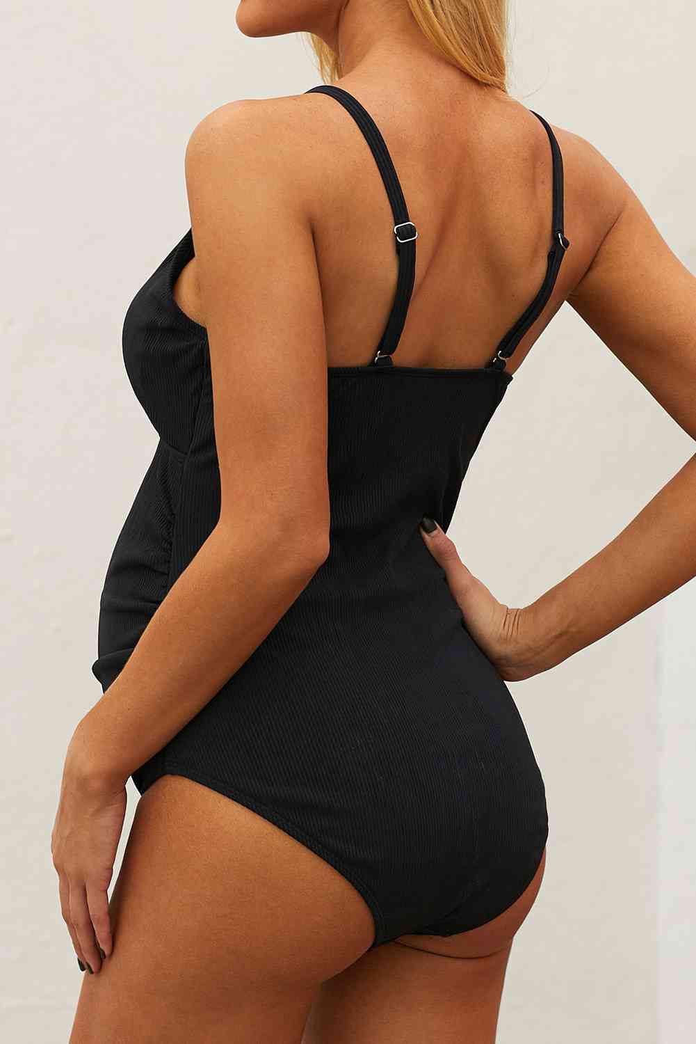Ribbed Spaghetti Strap One-Piece Maternity Swimsuit  Southern Soul Collectives