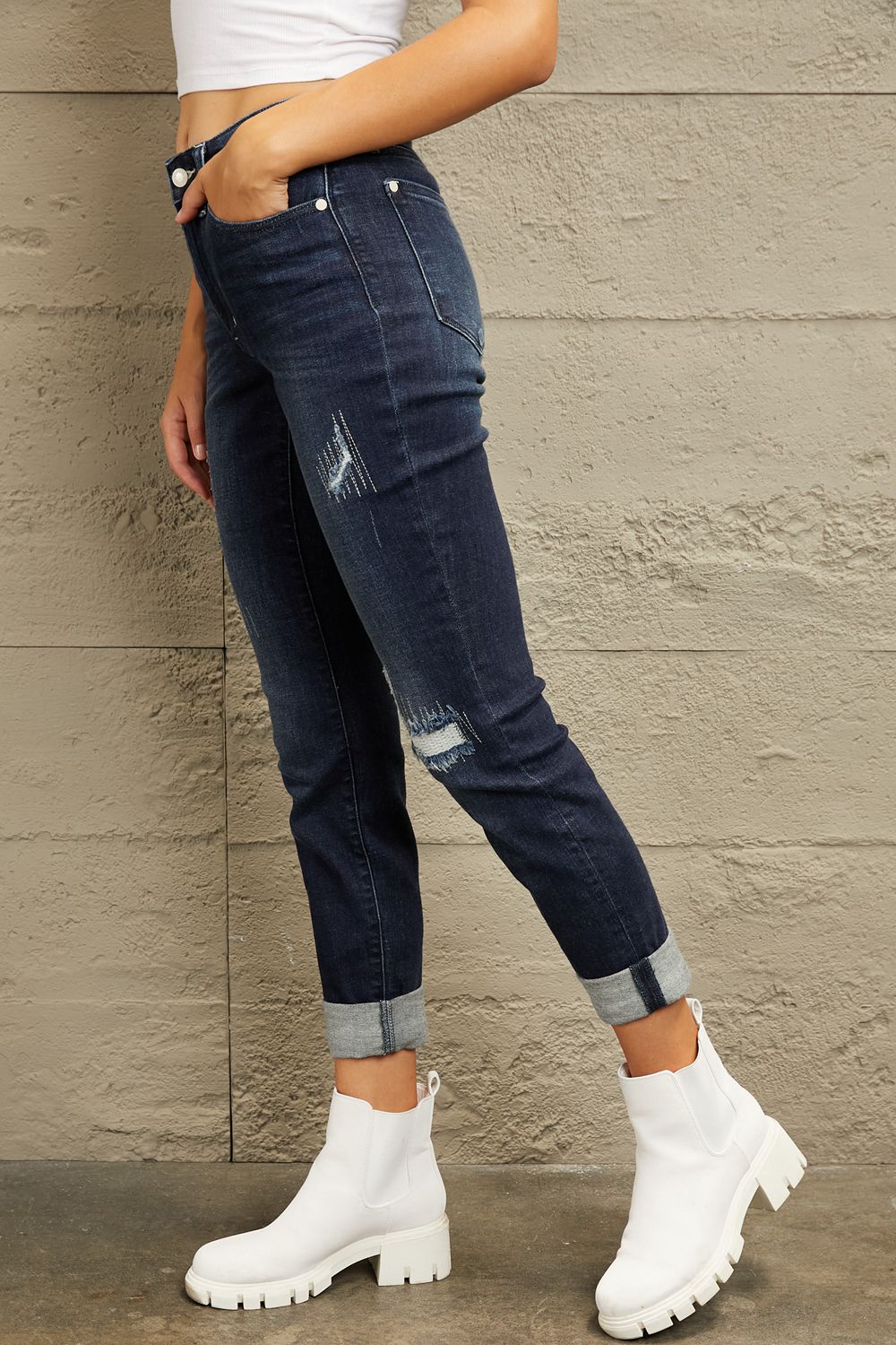 Judy Blue Full Size Mid Rise Distressed Cuffed Boyfriend Jeans  Southern Soul Collectives 