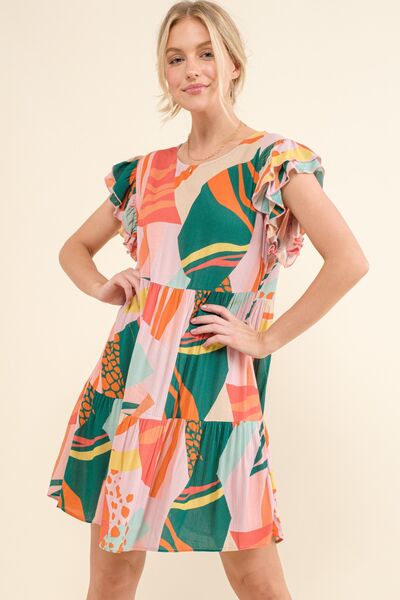 Printed Double Ruffle Sleeve Dress  Southern Soul Collectives