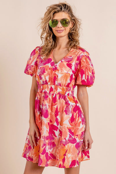 BiBi Floral V-Neck Puff Sleeve Mini Dress Southern Soul Collectives