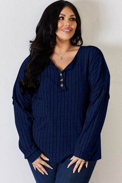 Anything But Basic Ribbed Half Button Long Sleeve Shirt  Southern Soul Collectives