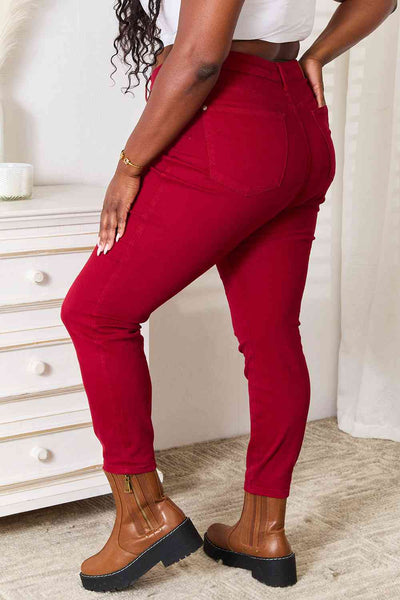Judy Blue High Waist Tummy Control Skinny Jeans in Red