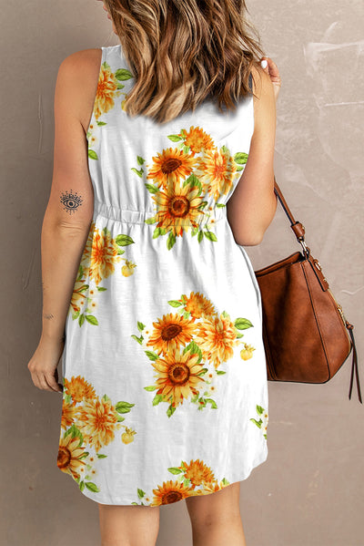 Sunflower Print Button Down Sleeveless Dress  Southern Soul Collectives 