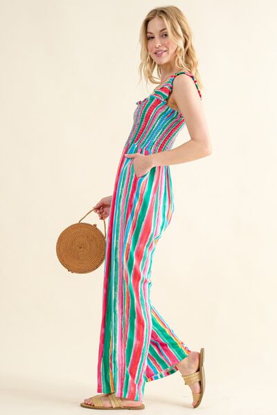 Multi-Color Striped Smocked Sleeveless Jumpsuit  Southern Soul Collectives