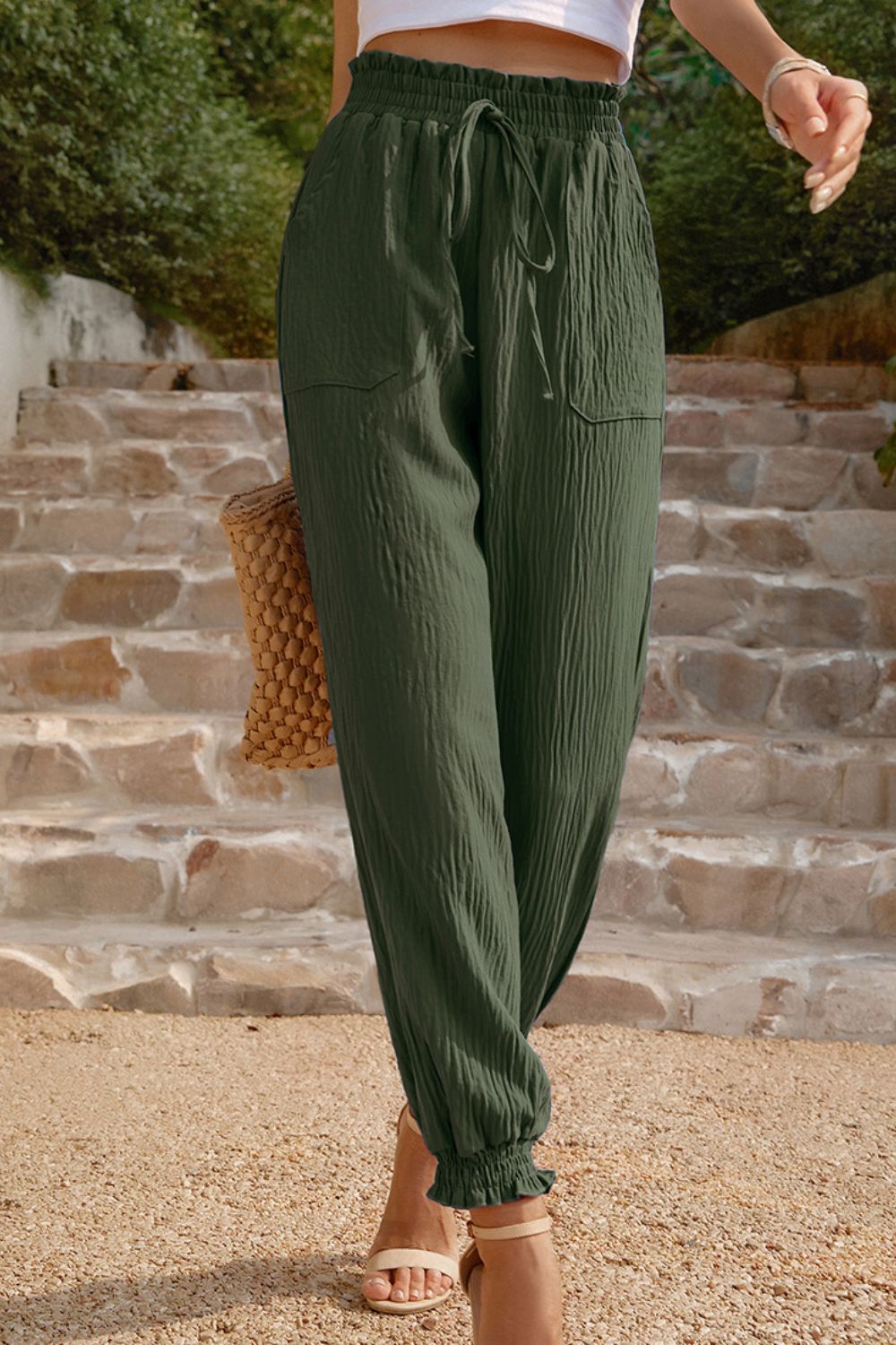 Textured Smocked Waist Pants with Pockets  Southern Soul Collectives 
