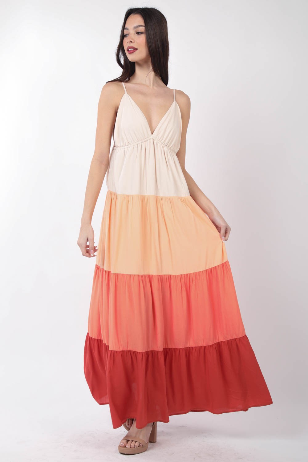 VERY J Color Block Tiered Maxi Cami Dress Southern Soul Collectives