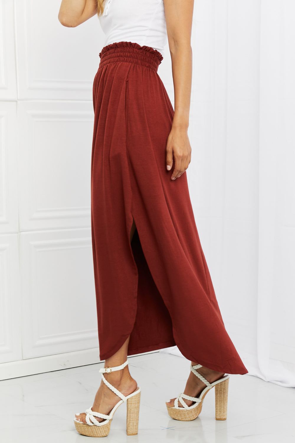 Zenana It's My Time Full Size Side Scoop Scrunch Skirt in Dark Rust  Southern Soul Collectives 