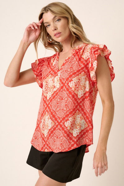 Mittoshop Red Printed Butterfly Sleeve Blouse  Southern Soul Collectives 