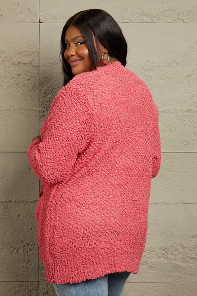 Zenana Falling For You Open Front Popcorn Cardigan in Strawberry  Southern Soul Collectives 