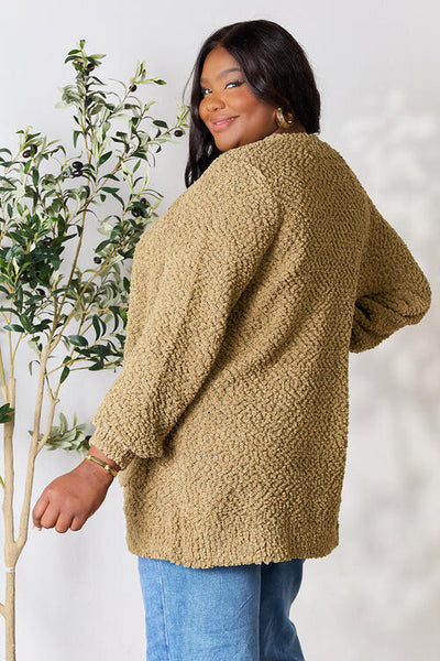 Falling For You Open Front Popcorn Cardigan with Pockets in Khaki - Southern Soul Collectives