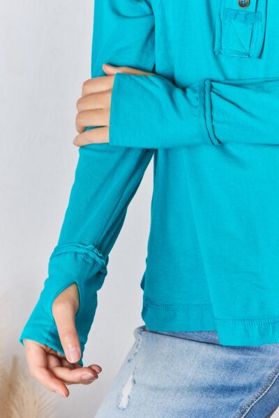 Exposed Seam Thumbhole Long Sleeve Top in Light Teal  Southern Soul Collectives