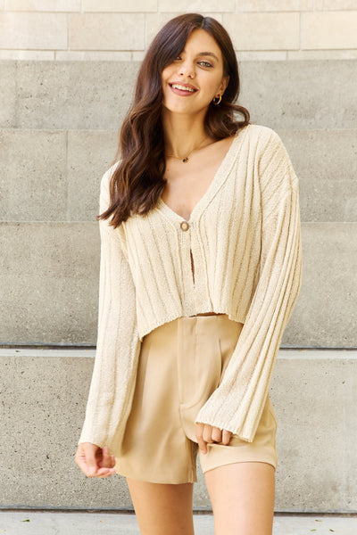 POL Hear Me Out Semi Cropped Ribbed Cardigan in Oatmeal  Southern Soul Collectives 