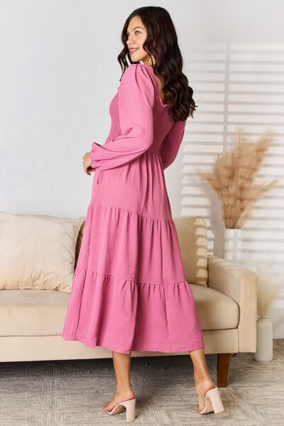 Ruffle Trim Smocked Tiered Maxi Dress in Rose Pink  Southern Soul Collectives