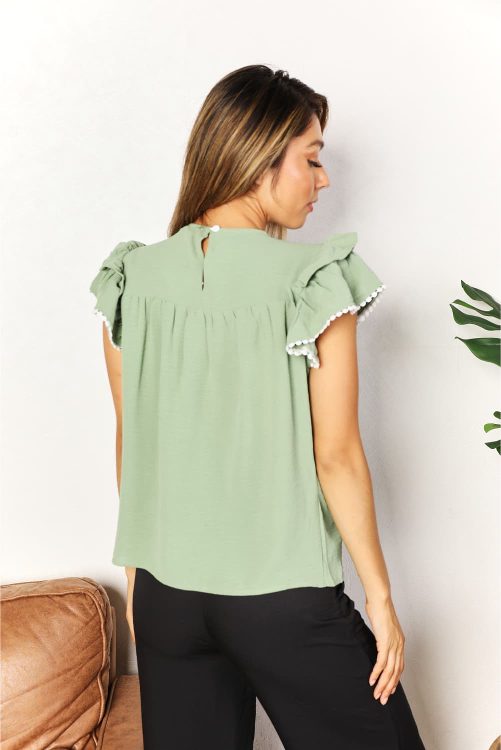 Double Take Pleated Detail Flutter Sleeve Blouse  Southern Soul Collectives 