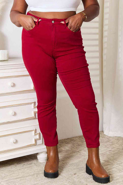Judy Blue High Waist Tummy Control Skinny Jeans in Red - Southern Soul Collectives