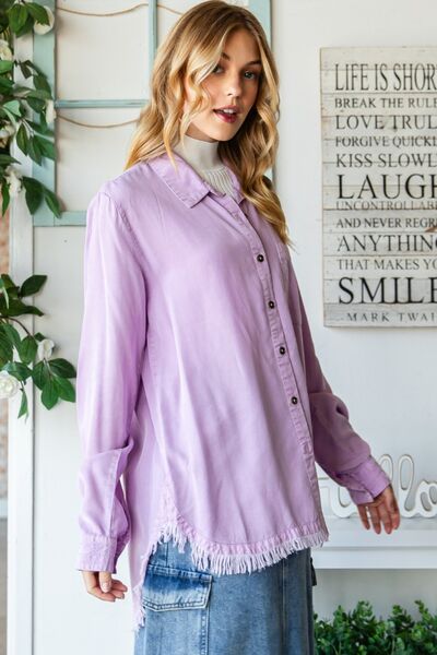 Veveret Raw Hem Button Up Long Sleeve Shirt  Southern Soul Collectives