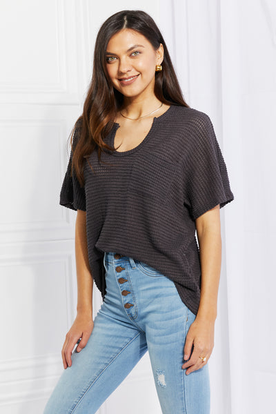 Zenana Spring It On Keyhole Jacquard Sweater in Gray  Southern Soul Collectives 