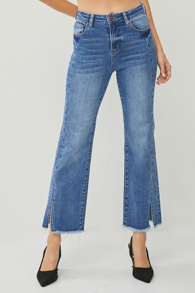 RISEN High Waist Raw Hem Slit Straight Jeans  Southern Soul Collectives