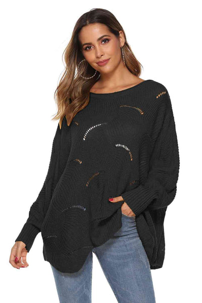 Round Neck Long Sleeve Openwork Sweater  Southern Soul Collectives