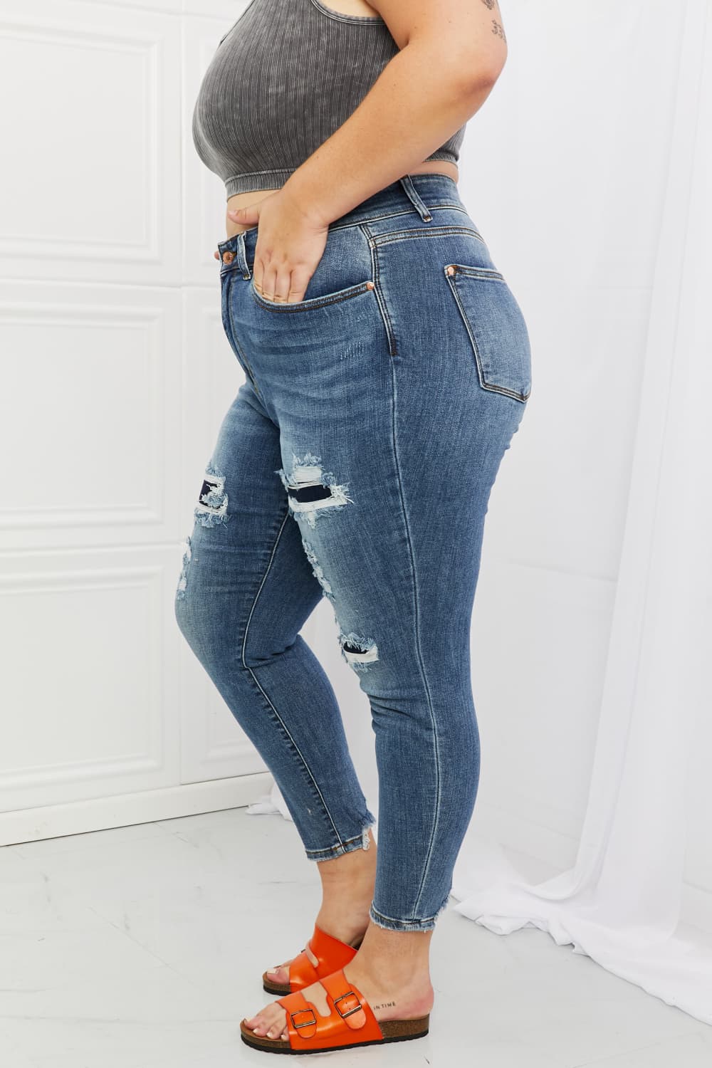 Judy Blue Dahlia Full Size Distressed Patch Jeans  Southern Soul Collectives 